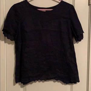 J. Crew 100% Linen Dark Blue Top w/Tulip Back